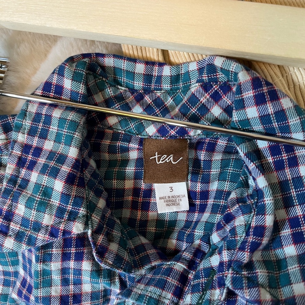 Tea 3T Toddler Unisex Boys Girls Button Down Plaid Fall School Blue Green Shirt